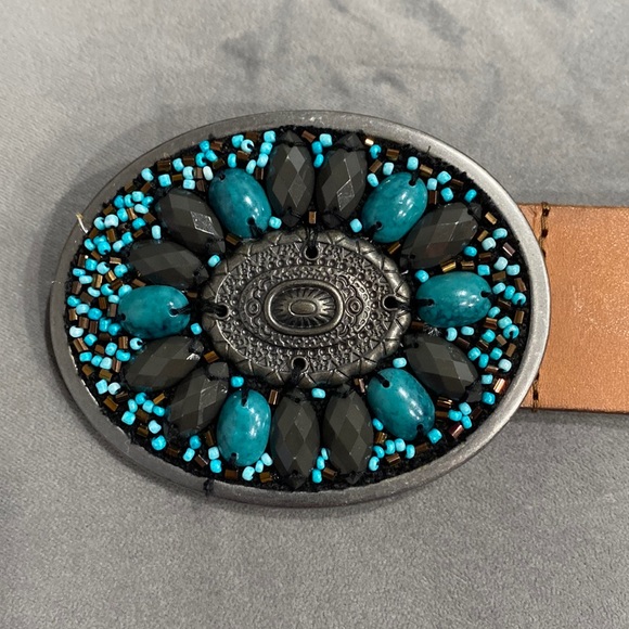 Esprit Oval buckle belt, Women leather belt with blue stones Vintage - Picture 13 of 16